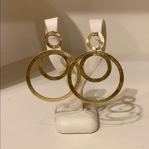 Gold Tone Double Circle Large Drop Earrings